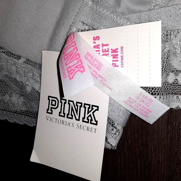 Victoria's Secret PINK Unlined Halter Bralette Size Large (A-C Cup) Grey Lace - Picture 6 of 6